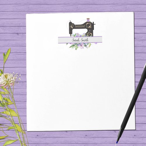 Purple Floral Vintage Sewing Machine Personalized  Notepad