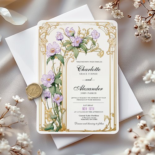 Purple Floral Vintage Wedding Invitation 