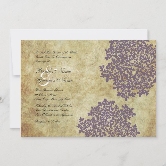 Purple Floral Vintage Wedding Invitations (Front)