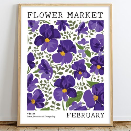 Purple Floral Violet February Birth Flower Market Poster