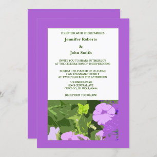 Purple Floral Violet Flowers Green Leaves Wedding Invitation