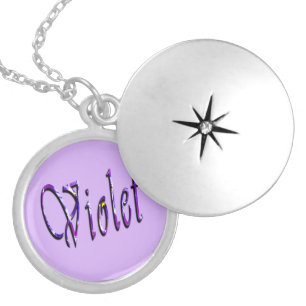 Purple Floral Violet Name,  Locket Necklace