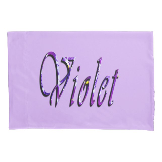 Purple Floral Violet Name,  Pillow Case (Front-Left)