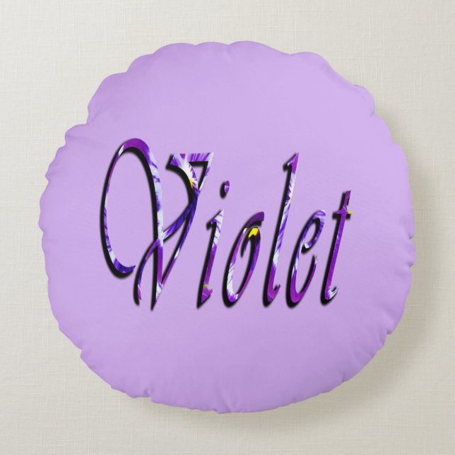 Purple Floral Violet Name,  Round Pillow (Front)