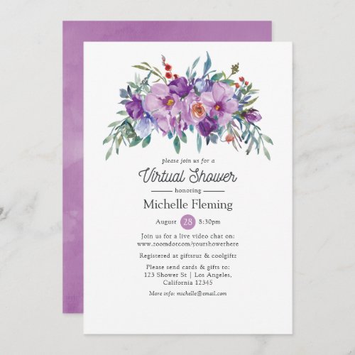 Purple Floral Virtual Baby or Bridal Shower Invitation