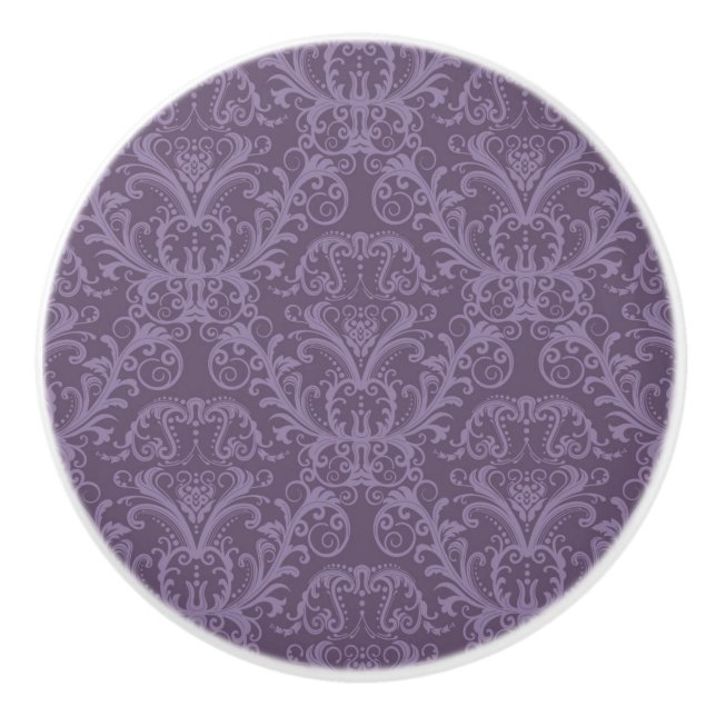 Purple floral wallpaper 2 ceramic knob (Front)