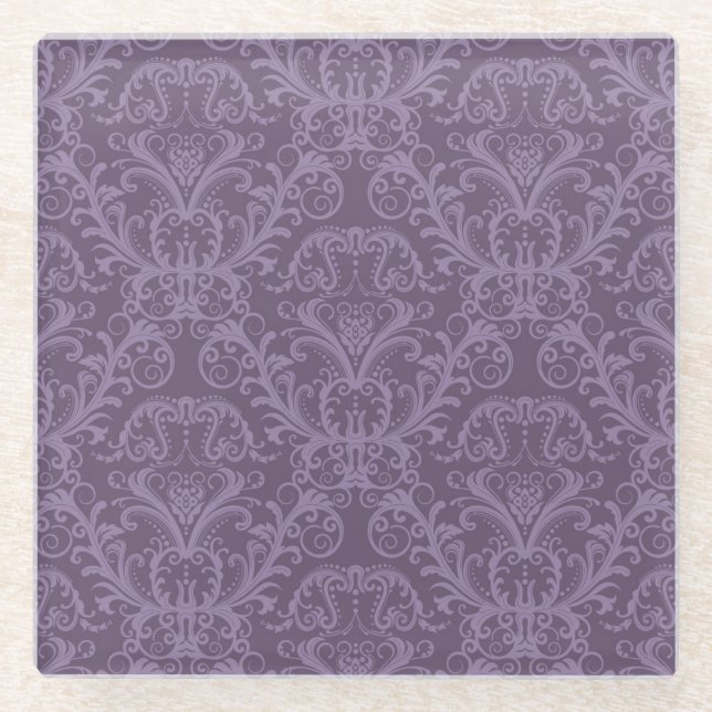 Purple floral wallpaper 2 glass coaster (Front)
