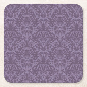 Purple floral wallpaper 2 square paper coaster