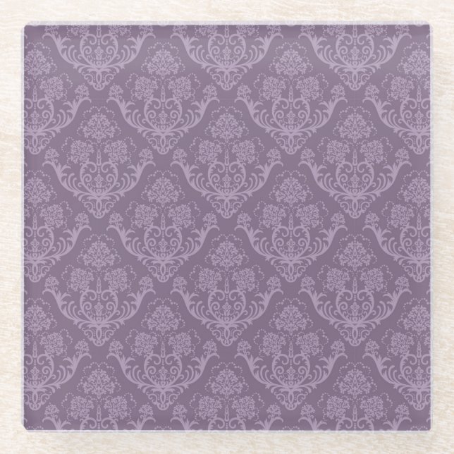 Purple floral wallpaper glass coaster (Front)