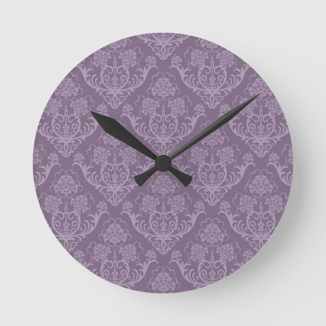 Purple floral wallpaper round clock (Front)