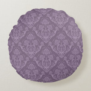 Purple floral wallpaper round pillow