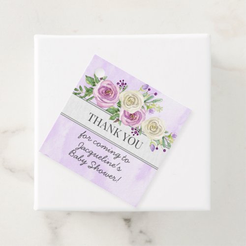 Purple Floral Watercolor Baby Shower Thank You Favor Tags