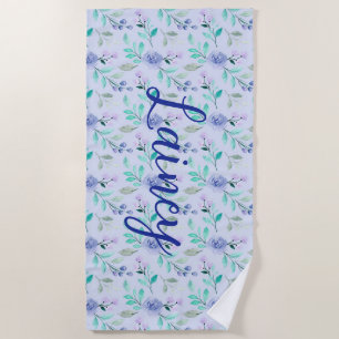 Purple Floral Watercolor Beach Towel