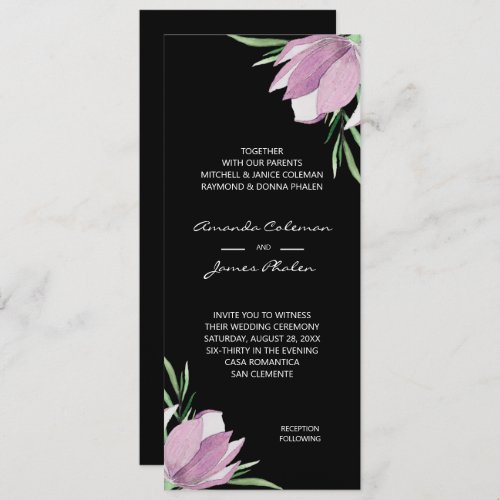 Purple Floral Watercolor Black Wedding  Invitation