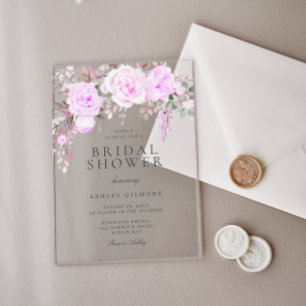 Purple Floral Watercolor Bridal Shower Acrylic Invitations
