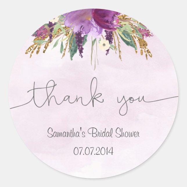Purple Floral Watercolor Bridal Shower Sticker (Front)