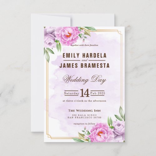 Purple Floral Watercolor Budget Wedding Invitation