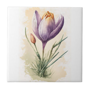 Purple Floral Watercolor Crocus Kitchen Bathroom Ceramic Tile