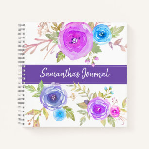 Purple floral watercolor custom script journal