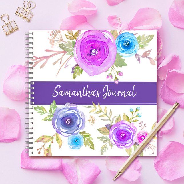 Purple floral watercolor custom script journal (Creator Uploaded)