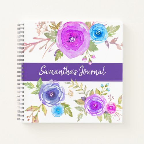 Purple floral watercolor custom typography journal