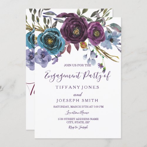 Purple Floral Watercolor Elegant Engagement Party Invitation