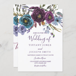 Purple Floral Watercolor Elegant Wedding Invite