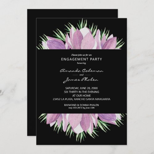 Purple Floral Watercolor Engagement Party Invitation