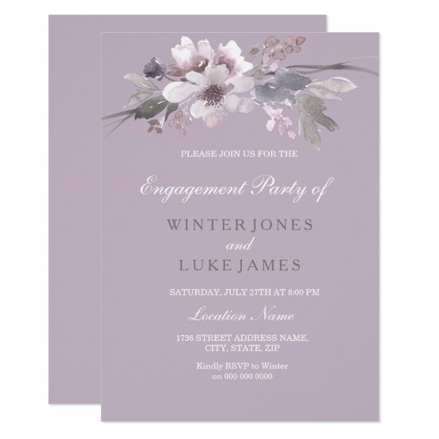 Purple Floral Watercolor Engagement Party Invite