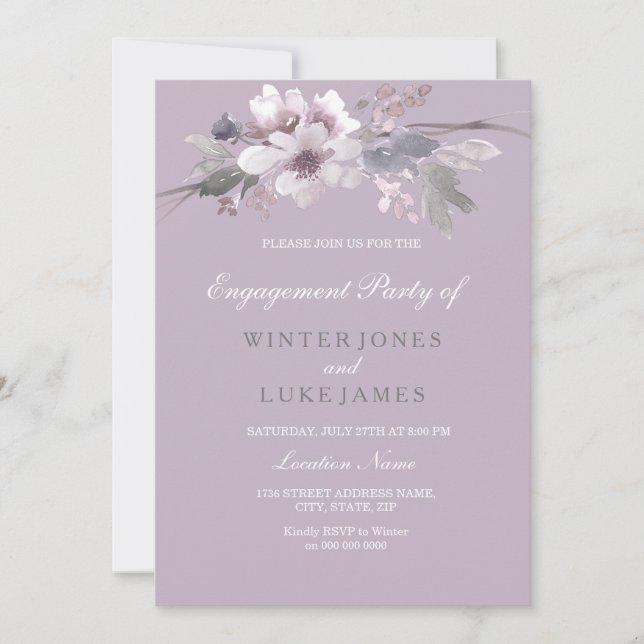 Purple Floral Watercolor Engagement Party Invite (Front)