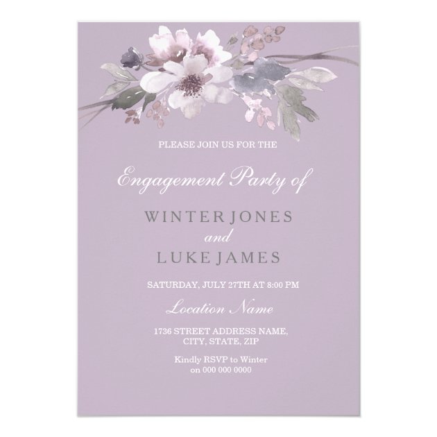 Purple Floral Watercolor Engagement Party Invite