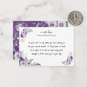 Purple Floral Watercolor Flower Shop Thank You Note Card