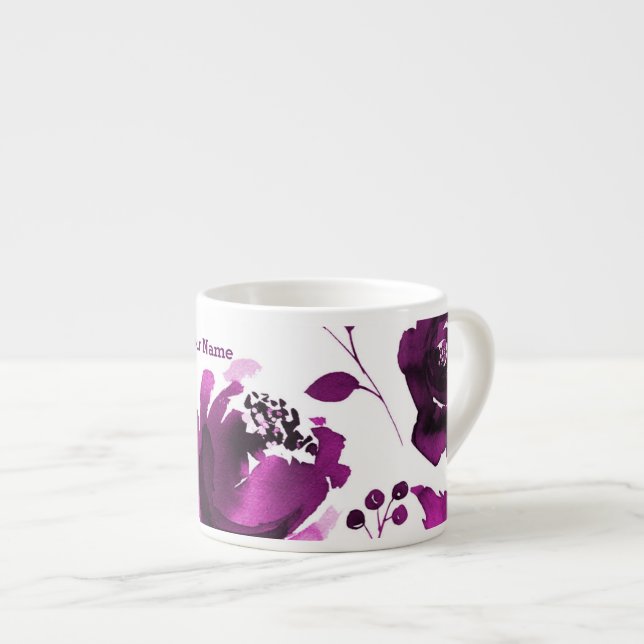 Purple Floral Watercolor Flowers Elegant Custom Espresso Cup (Front Right)