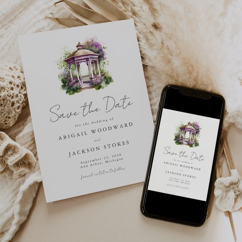 Purple Floral Watercolor Gazebo Save the Date Invitation