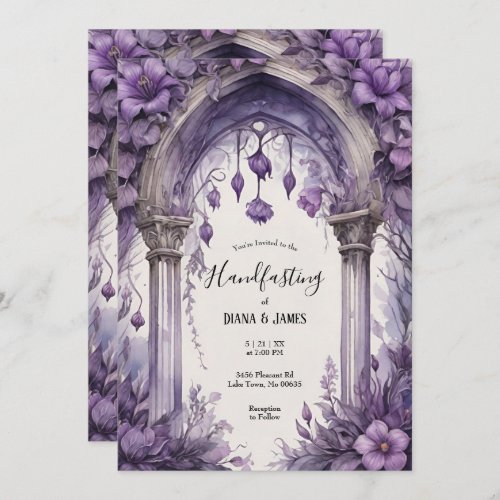 Purple Floral Watercolor Gothic Pagan Handfasting Invitation