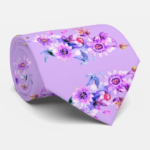 Purple Floral Watercolor Groom Wedding Neck Tie