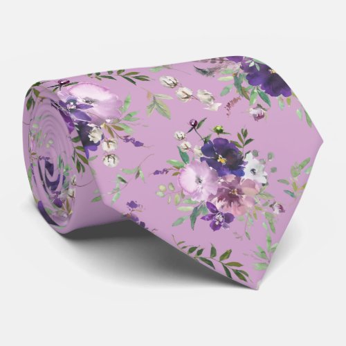 Purple Floral Watercolor Lavender Flowers  Neck Ti Neck Tie