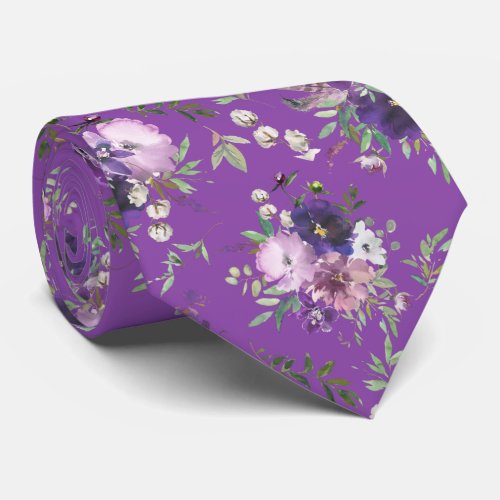 Purple Floral Watercolor Lavender Flowers  Neck Ti Neck Tie