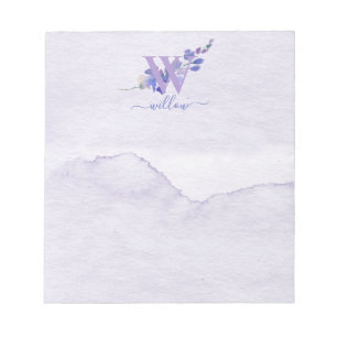 Purple Floral Watercolor Monogram Stationery Notepad