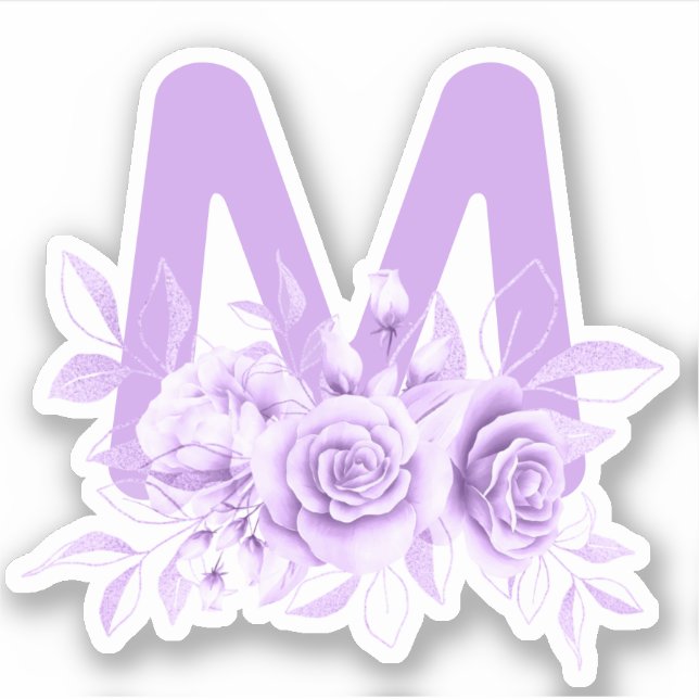 Purple Floral Watercolor Monogram Sticker (Front)