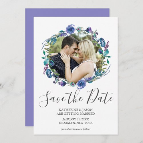 Purple Floral Watercolor Peony Photo Elegant Save The Date