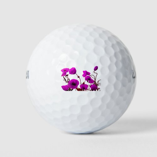 Purple Floral Watercolor Poppy Flowers Bridal Cute Golf Balls