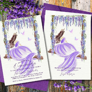 Purple Floral Watercolor Quinceañera Invitation