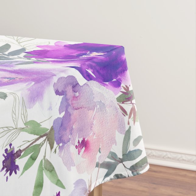 Purple Floral Watercolor Roses Design Tablecloth (In Situ)