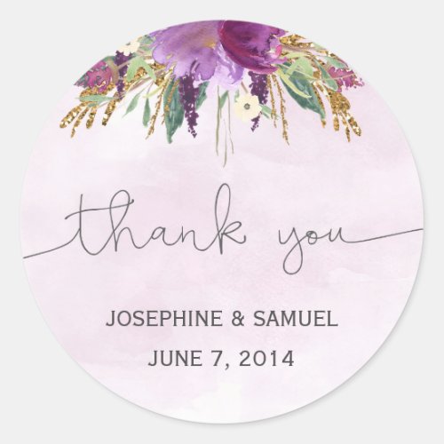 Purple Floral Watercolor Round Stickers
