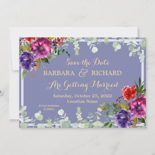 Purple Floral Watercolor Save Date      Invitation