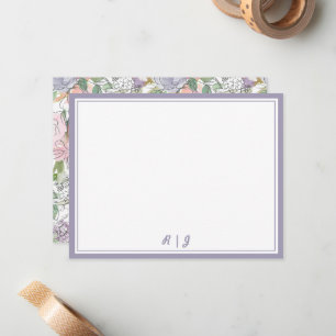 Purple Floral Watercolor Sketch Monogram Note Card