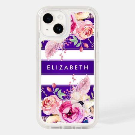 Purple Floral Watercolor Stripes Iphone 14 Case