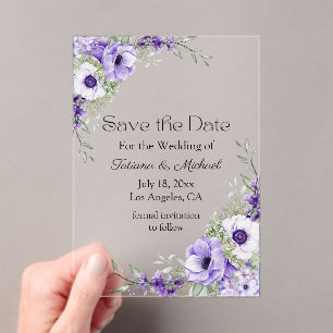 Purple Floral Watercolor Transparent Save the Date