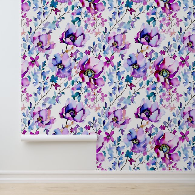 Purple Floral Watercolor  Wallpaper (Application)